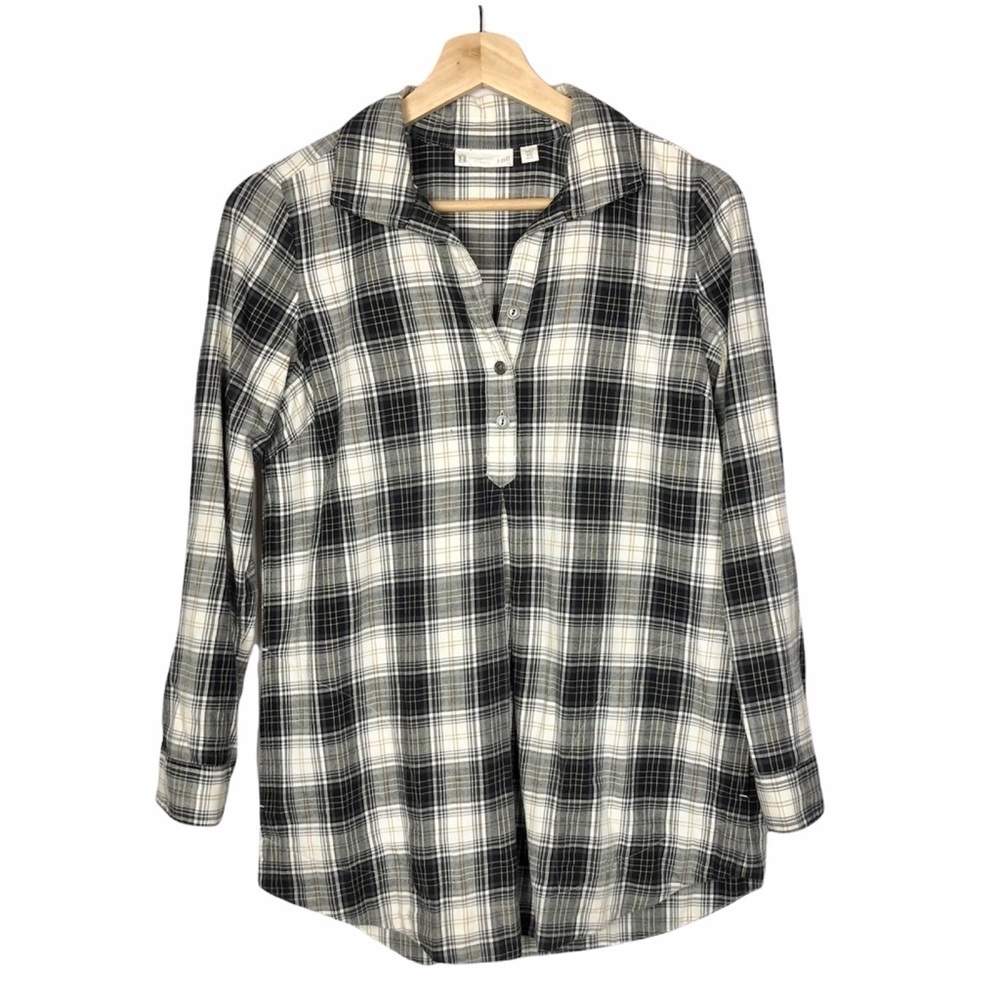 J. Jill Petite Uncommon Threads Top Button Side Pockets Long Sleeve Flannel XS
